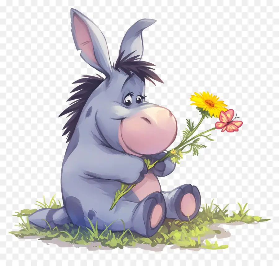 Bisonho，Burro Com Flor PNG