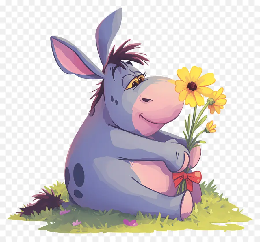 Bisonho，Burro Com Flor PNG