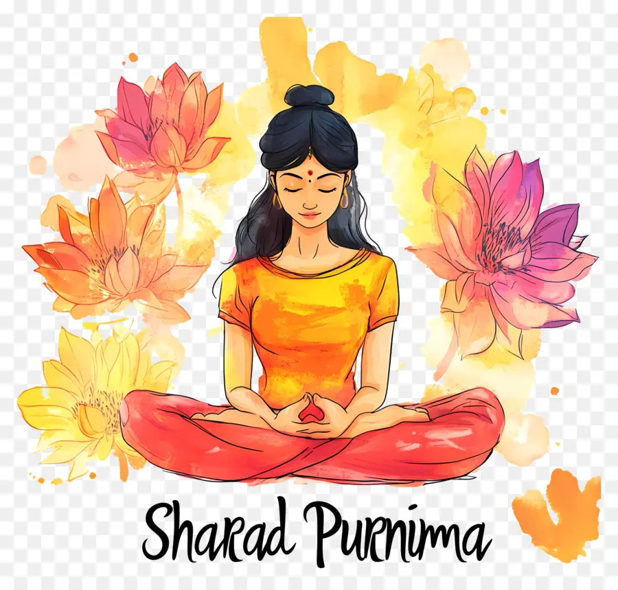 Sharad Purnima，Mulher Meditando PNG