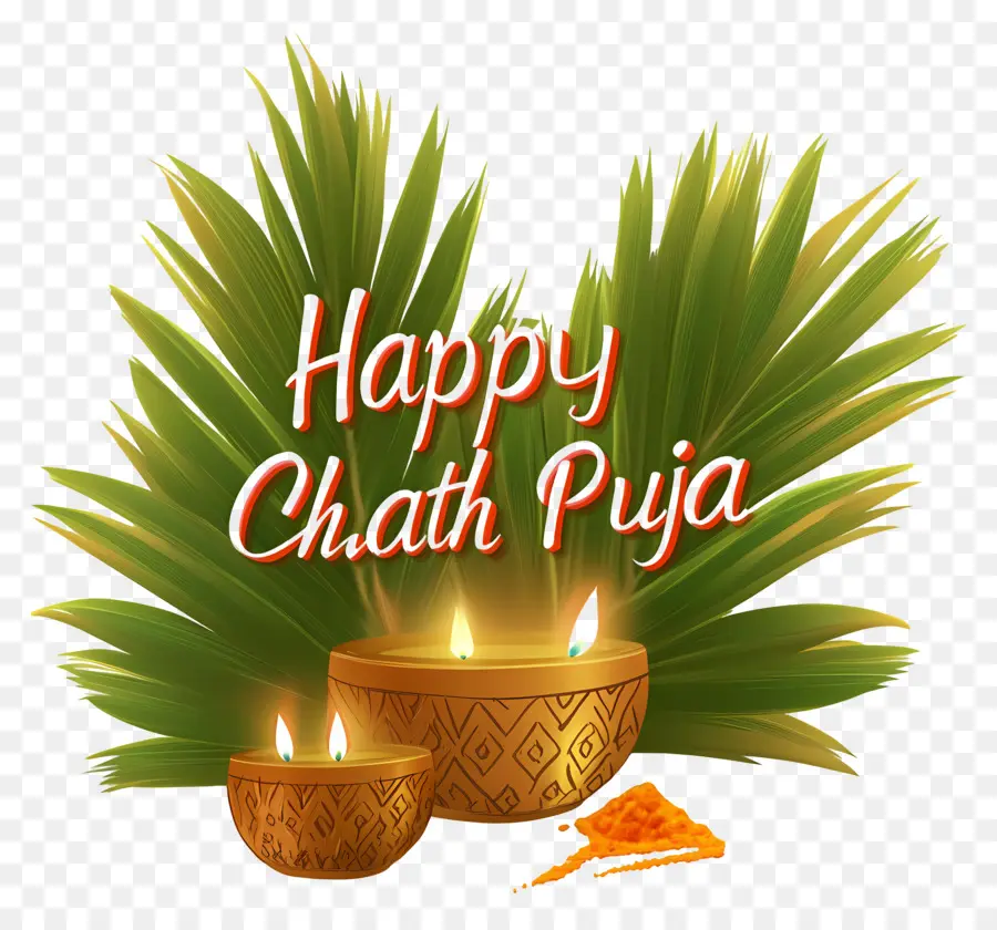 Feliz Chhath Puja，Velas Com Folhas PNG