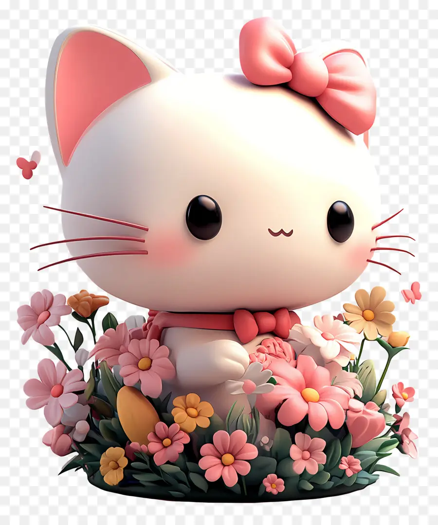 Adesivo Olá Kitty，Gato Branco Com Flores PNG