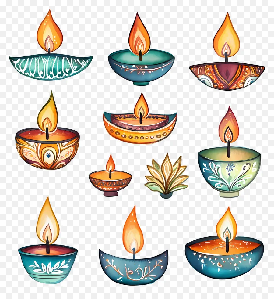 Lâmpadas A óleo De Diwali，Pastel Diya PNG