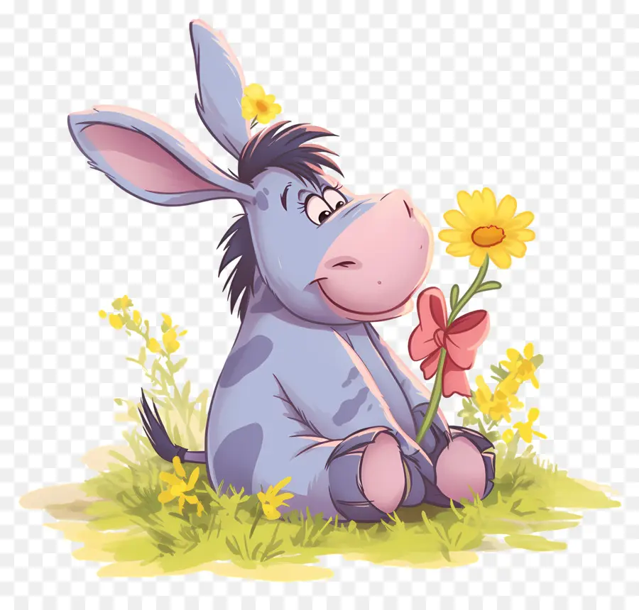 Bisonho，Burro Com Flor PNG