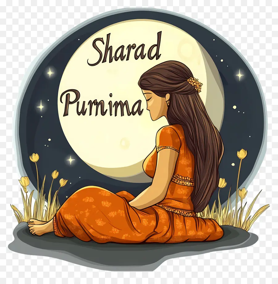 Sharad Purnima，Mulher Com Lua PNG