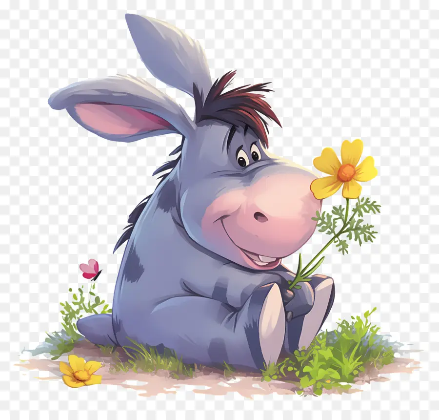 Bisonho，Burro Com Flor PNG