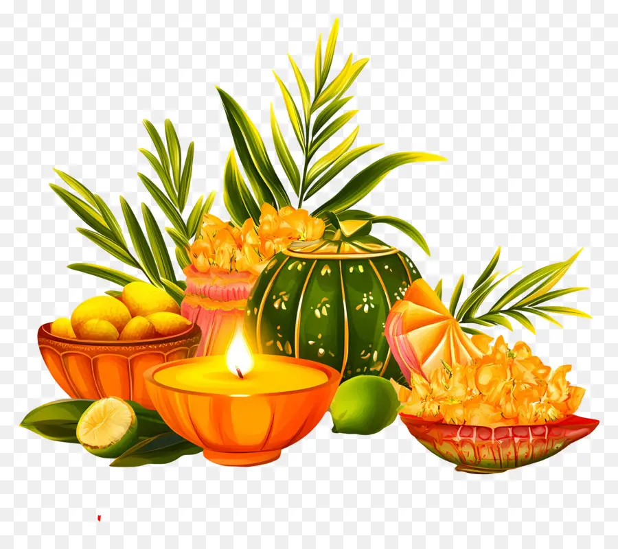 Feliz Chhath Puja，Oferendas Com Frutas PNG