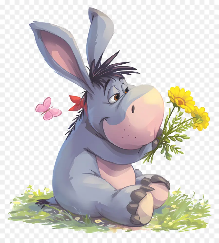 Bisonho，Burro Com Flor PNG