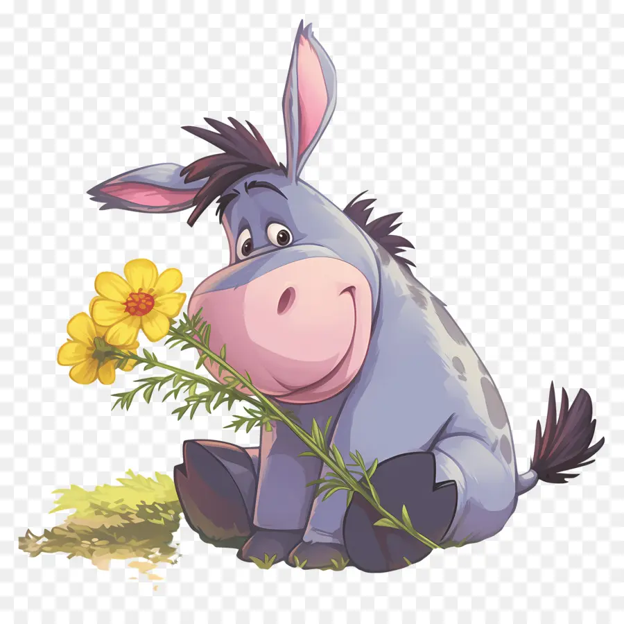 Bisonho，Burro Com Flor PNG