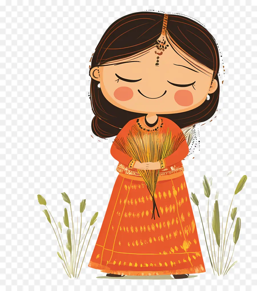 Feliz Chhath Puja，Garota Em Vestido Tradicional PNG