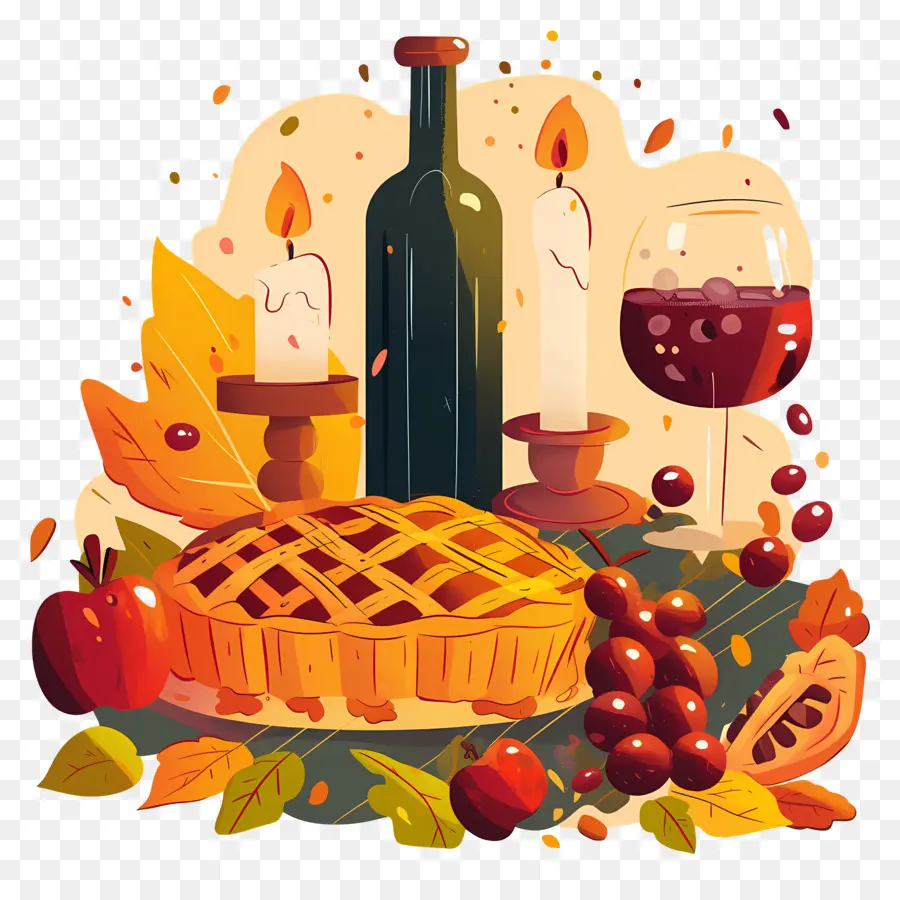 Comida De Ação De Graças，Vinho E Torta PNG