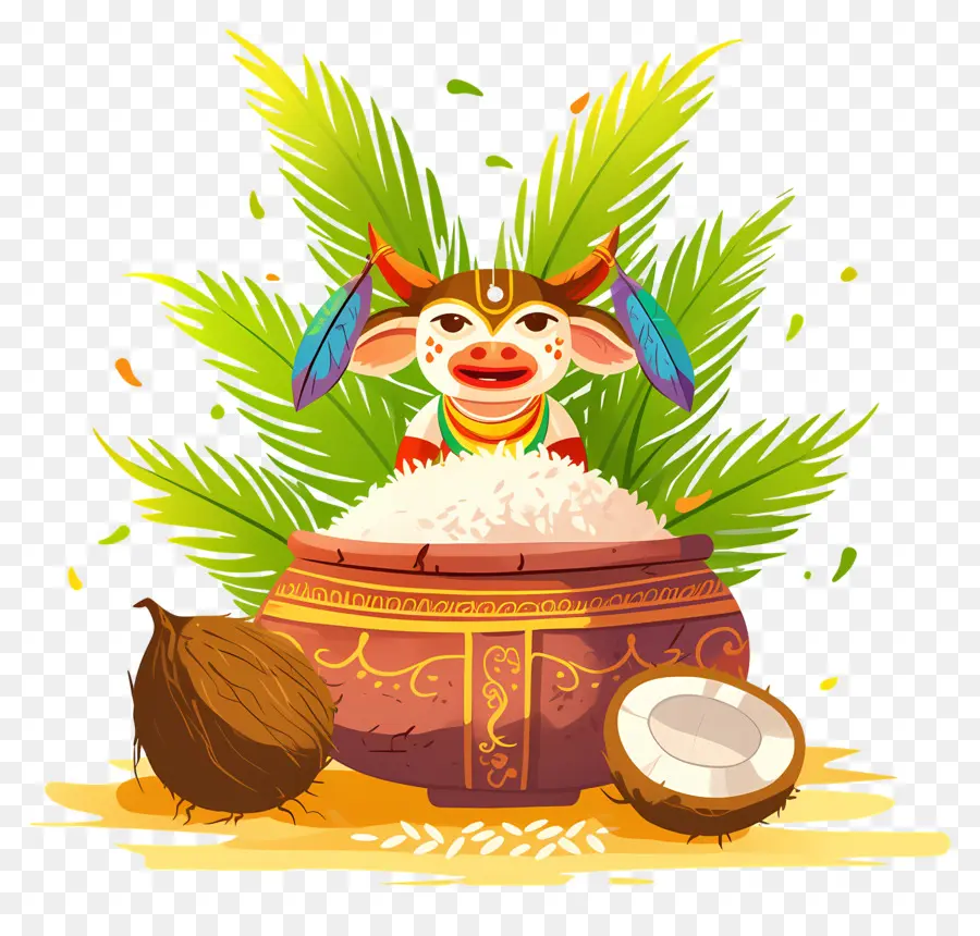 Pongal，Vaca Com Panela De Arroz PNG