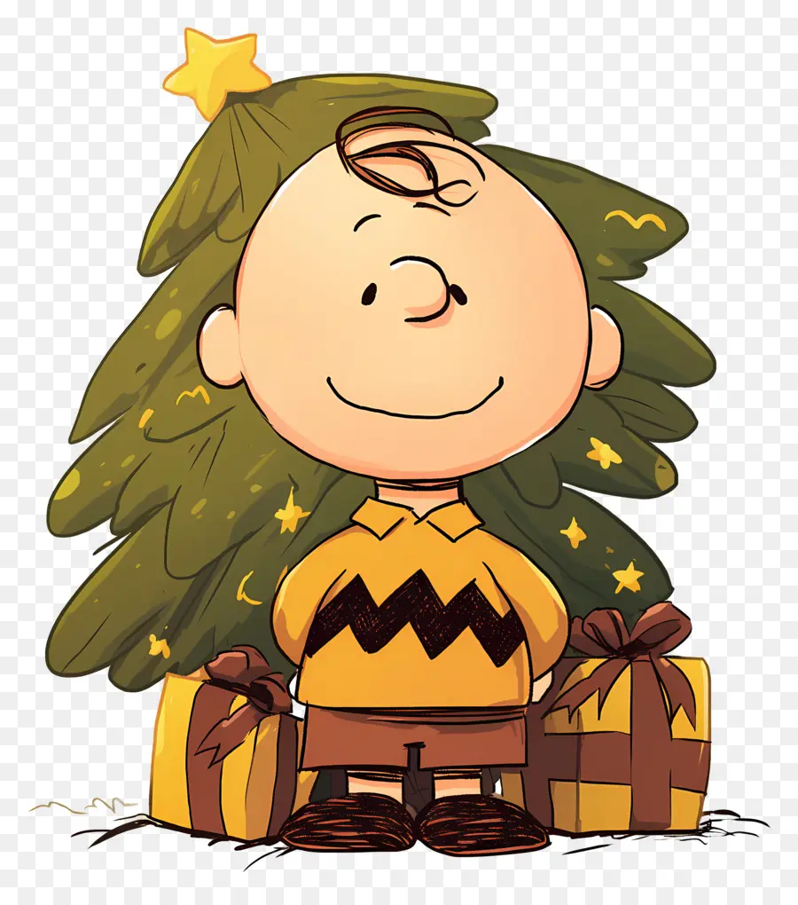 Charlie Brown，Menino De Desenho Animado Com Presentes PNG