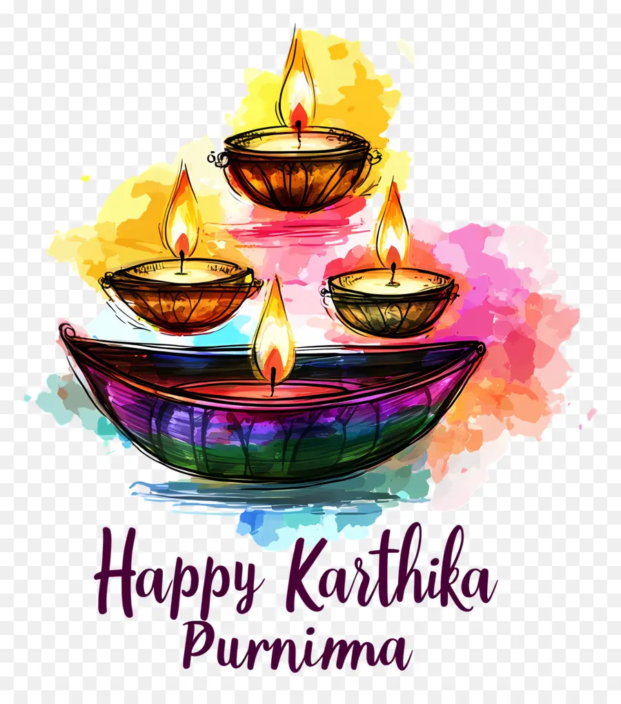 Karthika Purnima，Diyas Coloridas PNG