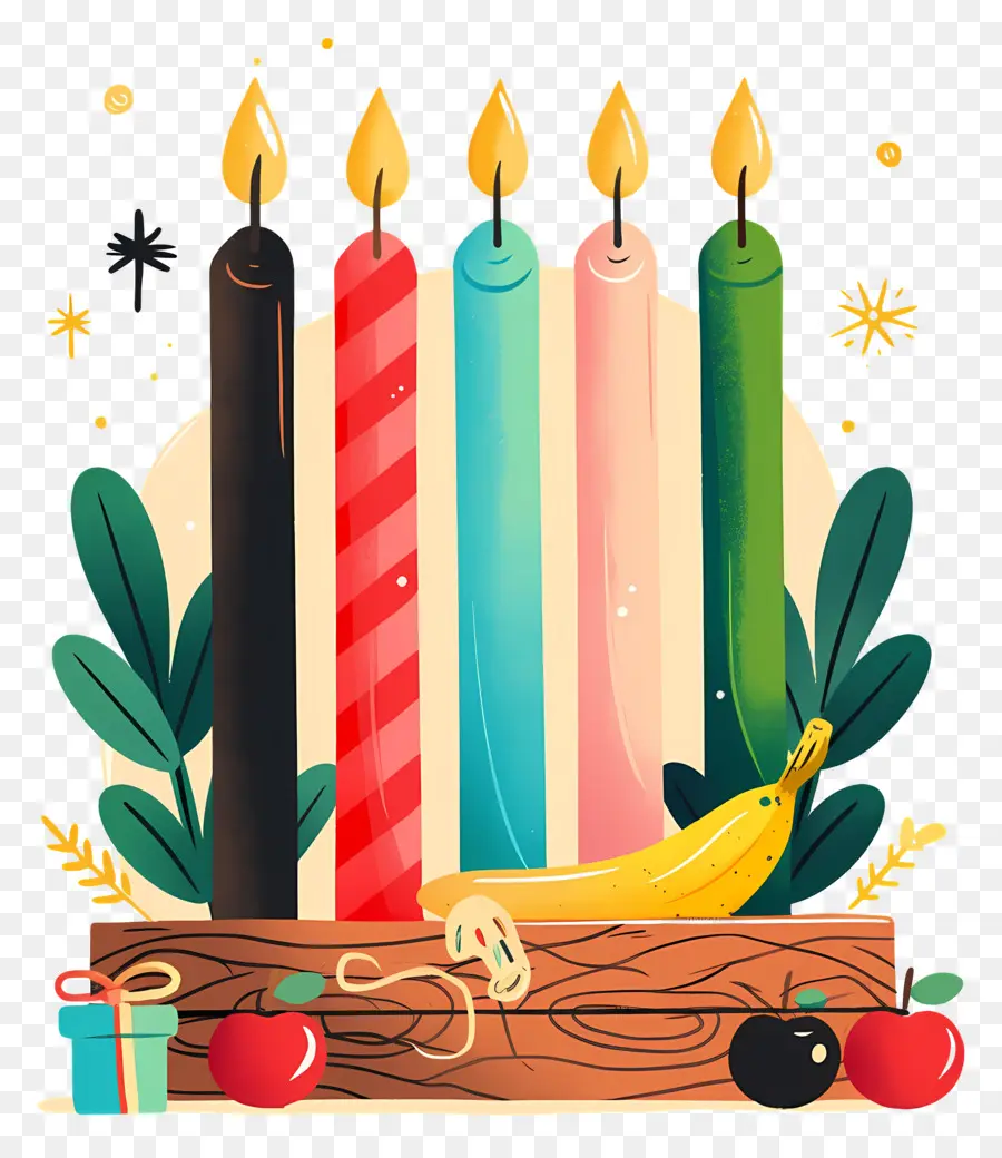 Feliz Kwanzaa，Velas E Frutas Coloridas PNG