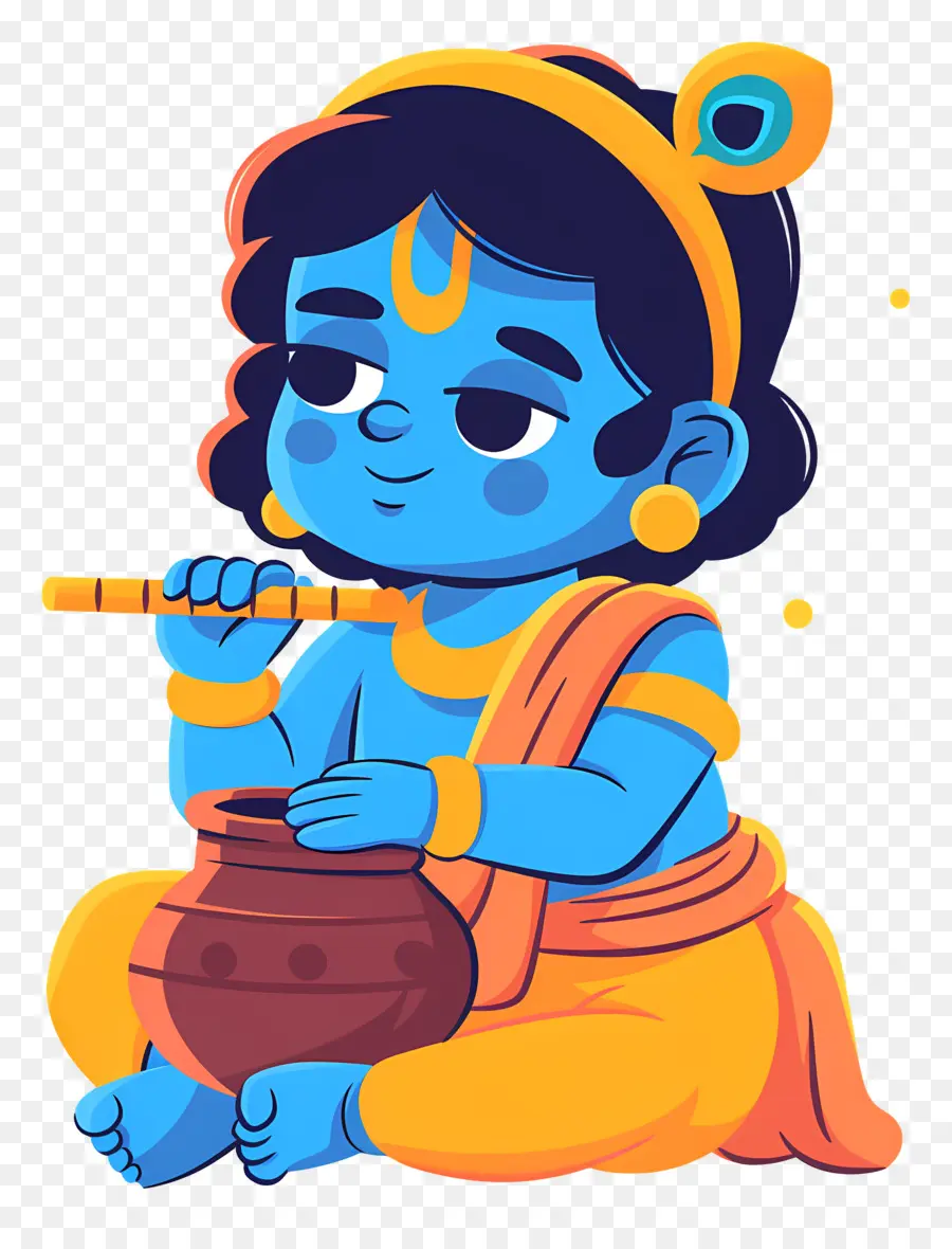 Bebê Krishna，Criança Azul Com Flauta PNG