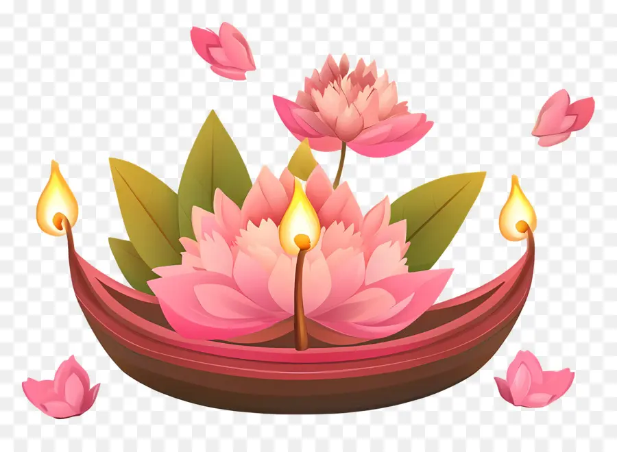 Feliz Karthika Purnima，Lótus E Velas PNG