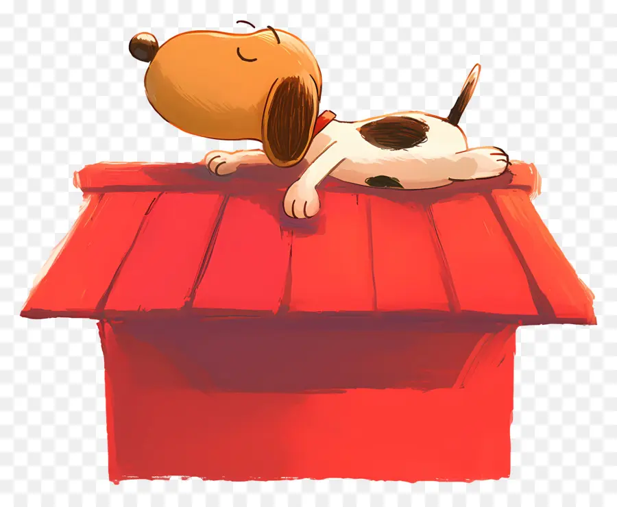 Snoopy Dormindo，Cão De Desenho Animado No Telhado Vermelho PNG