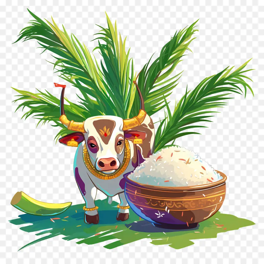 Pongal，Vaca Com Panela De Arroz PNG