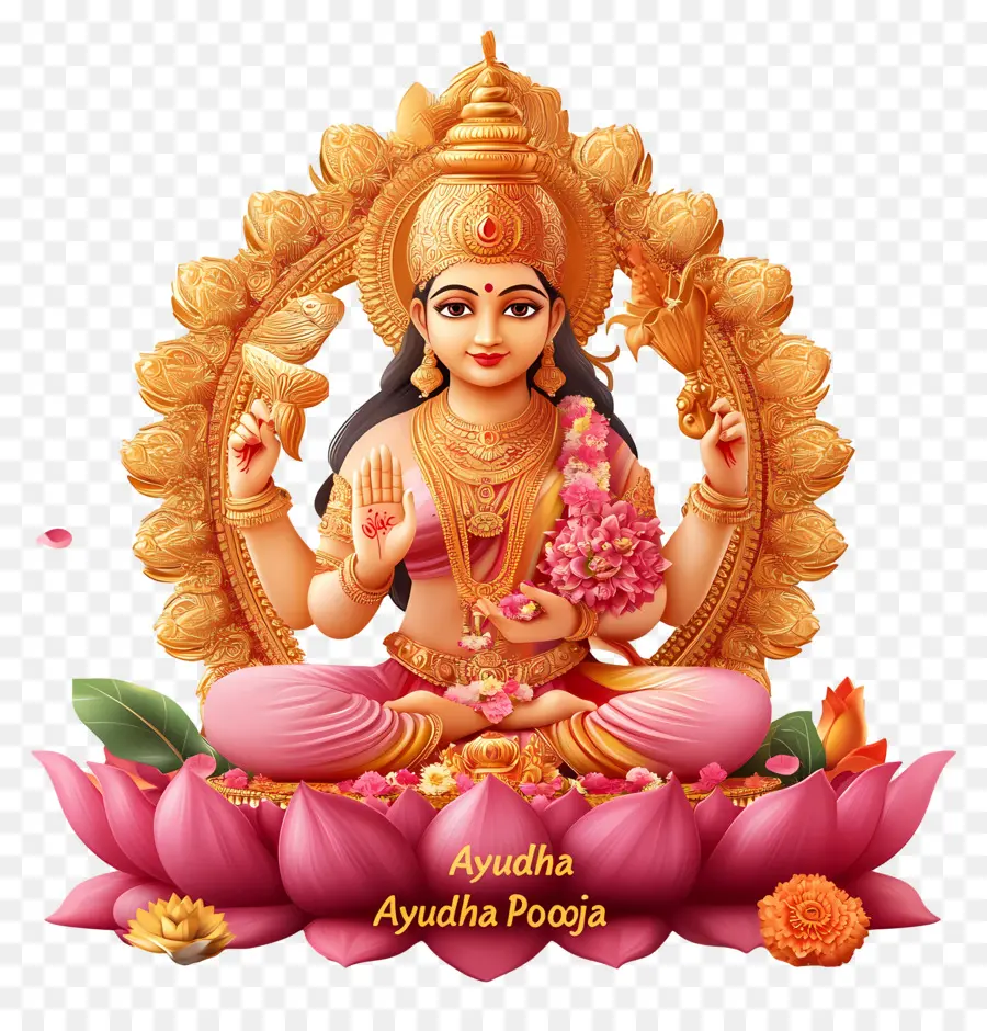 Ayudha Pooja，Deusa Em Lótus PNG