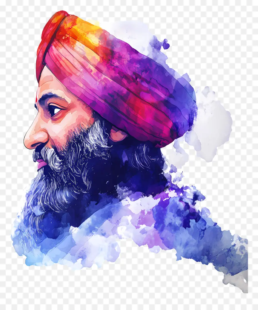 Guru Nanak Jayanti，Retrato Em Aquarela PNG