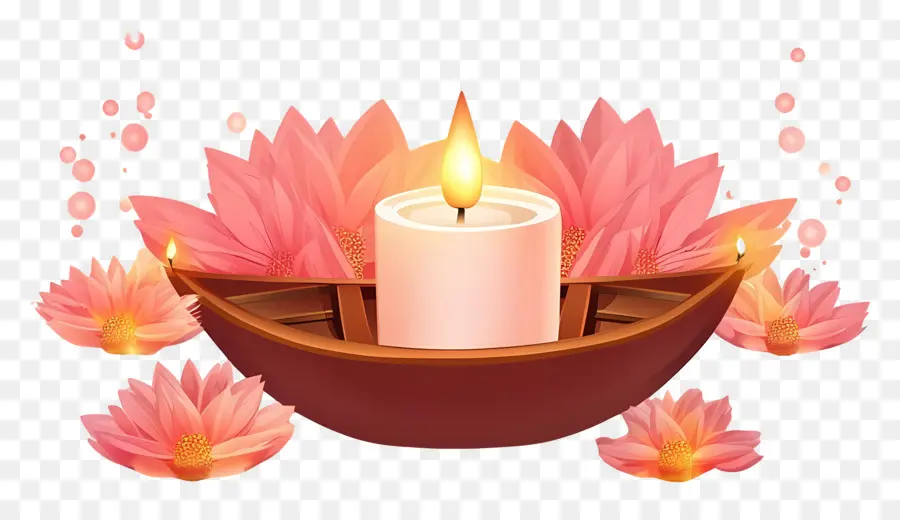 Karthika Purnima，Vela Flutuante Com Lótus PNG