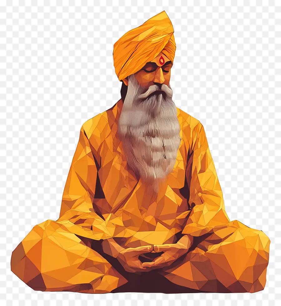 Guru Nanak Jayanti，Homem Poligonal Em Meditação PNG