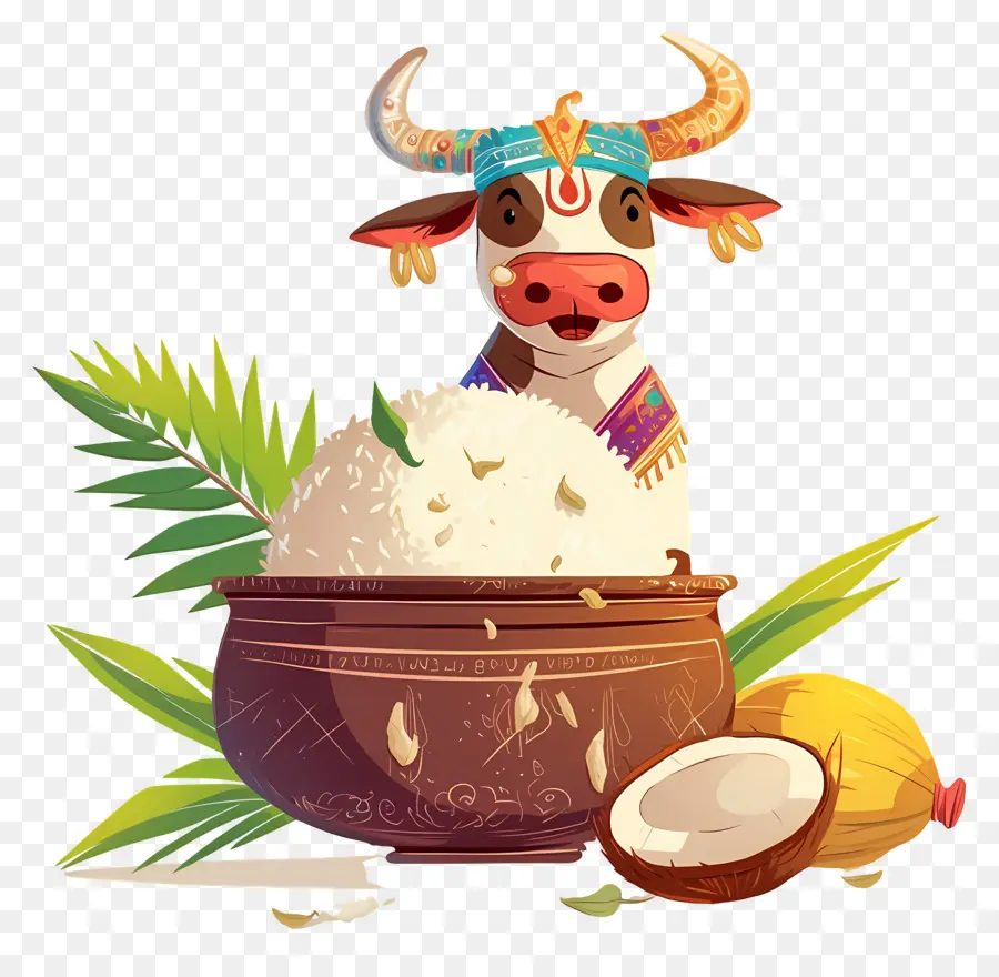 Pongal，Vaca Com Panela De Arroz PNG