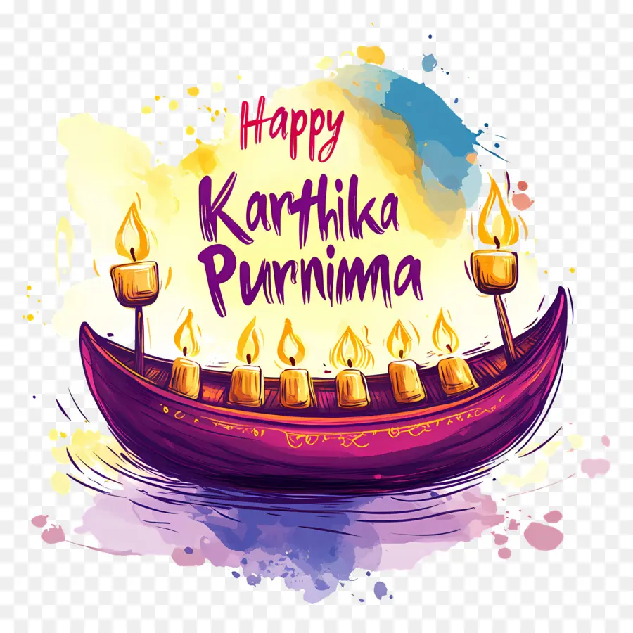 Feliz Karthika Purnima，Barco Colorido Com Velas PNG