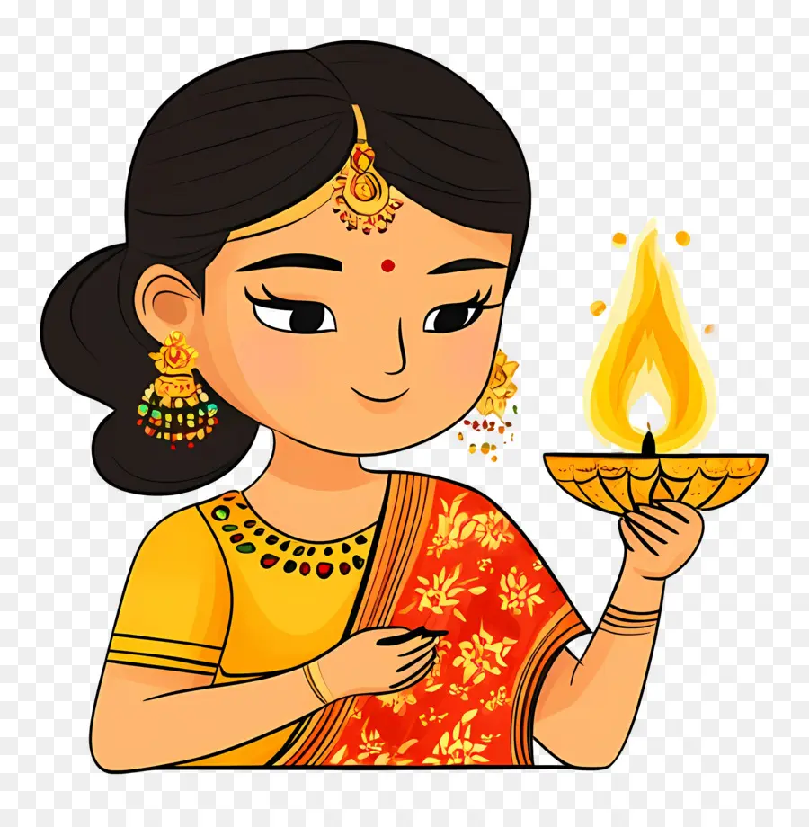 Karthika Purnima，Mulher Com Diya PNG