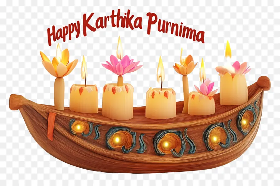 Feliz Karthika Purnima，Barco Decorativo Com Velas PNG