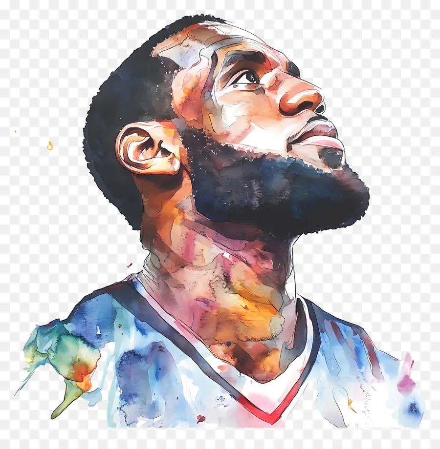 Lebronjames，Retrato Em Aquarela PNG