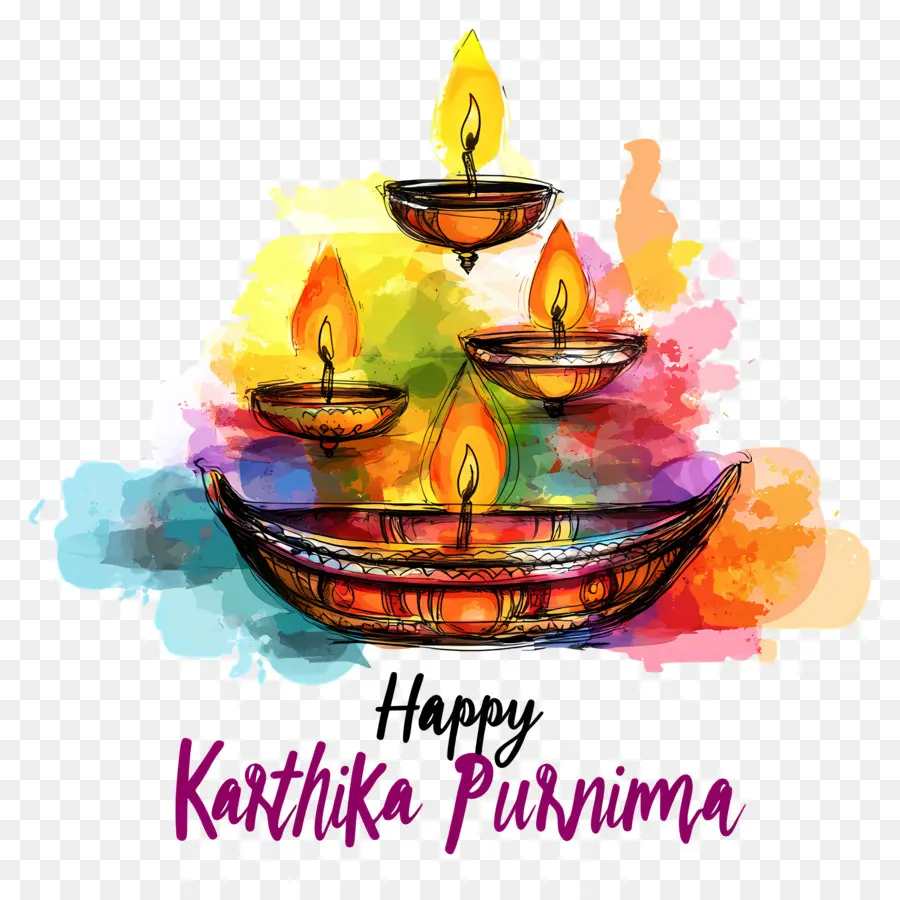 Karthika Purnima，Diyas Coloridas PNG