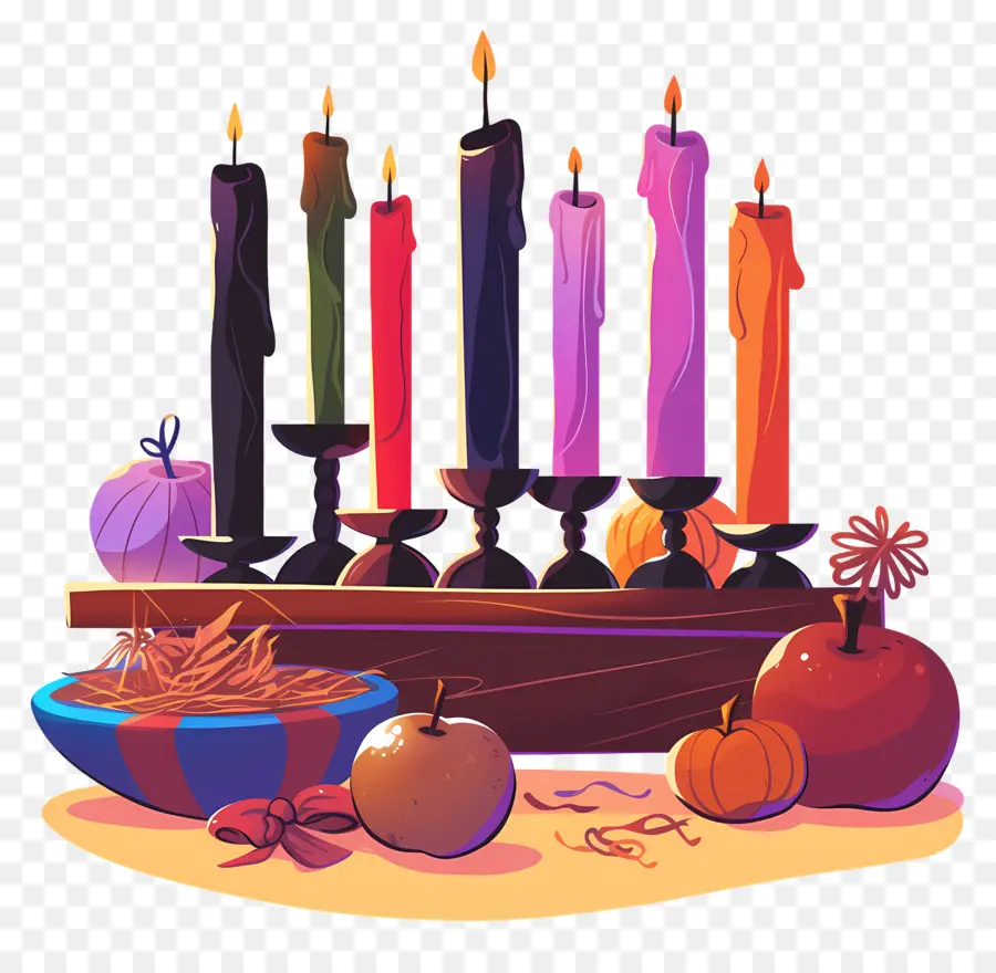 Feliz Kwanzaa，Velas Com Frutas PNG