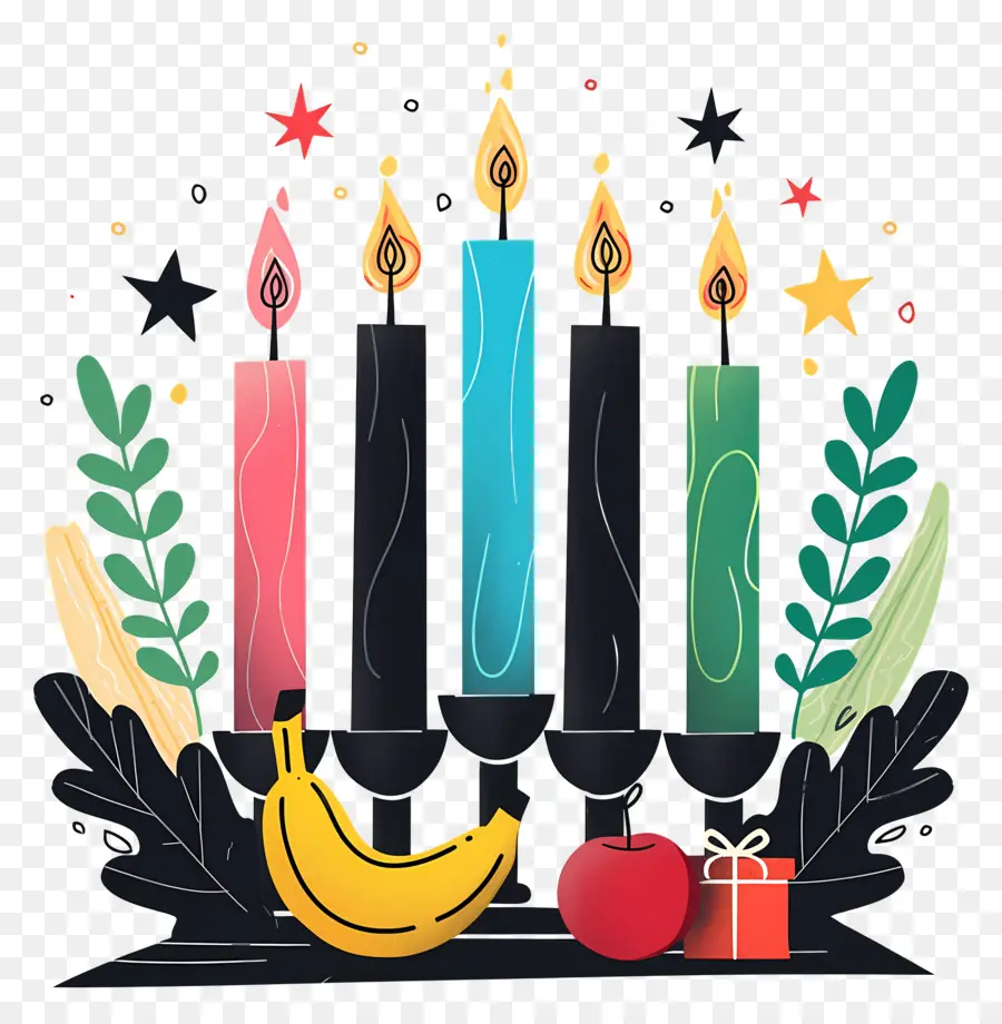 Feliz Kwanzaa，Velas E Frutas Coloridas PNG