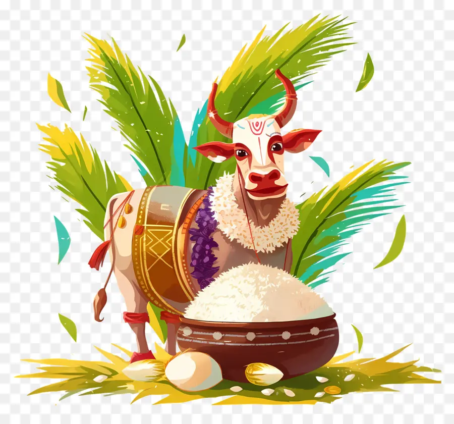 Pongal，Ilustra O De Vaca Festiva PNG