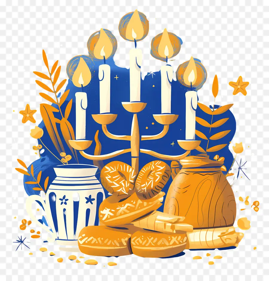 Hanucá，Velas E Pão De Hanukkah PNG