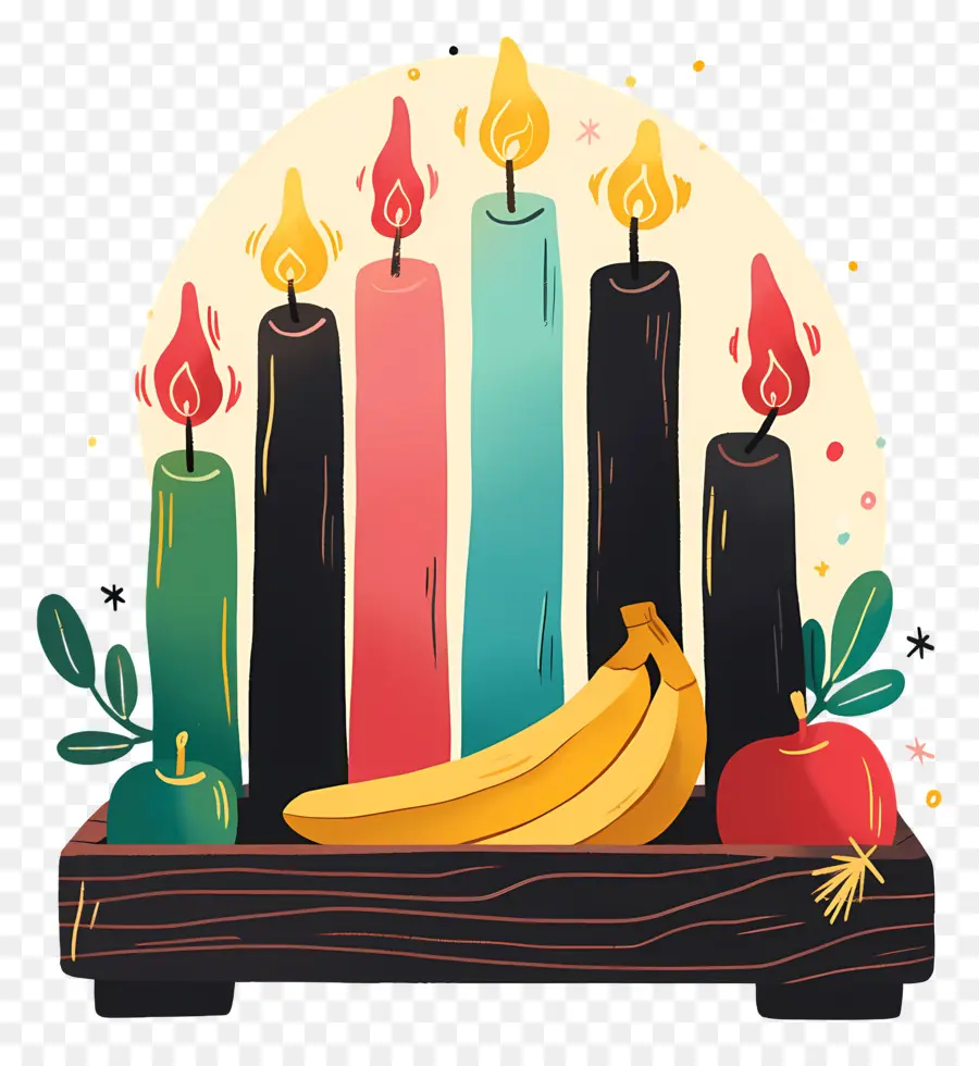 Feliz Kwanzaa，Velas E Frutas Coloridas PNG