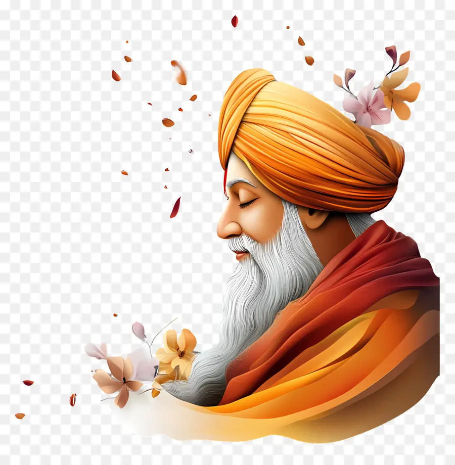 Guru Nanak Jayanti，Homem Com Flores PNG