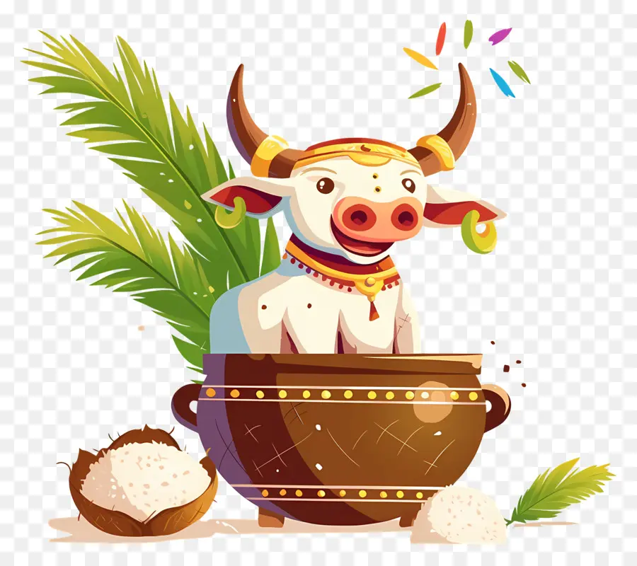 Pongal，Vaca Com Panela De Arroz PNG