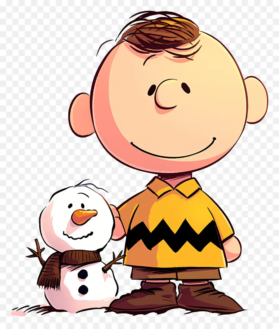 Charlie Brown，Menino De Desenho Animado Com Boneco De Neve PNG