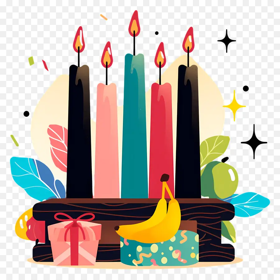 Feliz Kwanzaa，Velas E Frutas Coloridas PNG