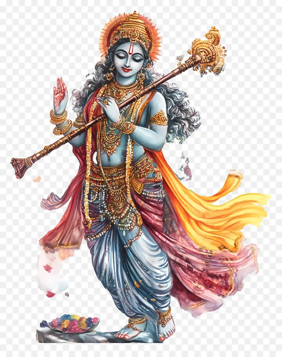 Karthika Purnima，Divindade Azul Com Flauta PNG