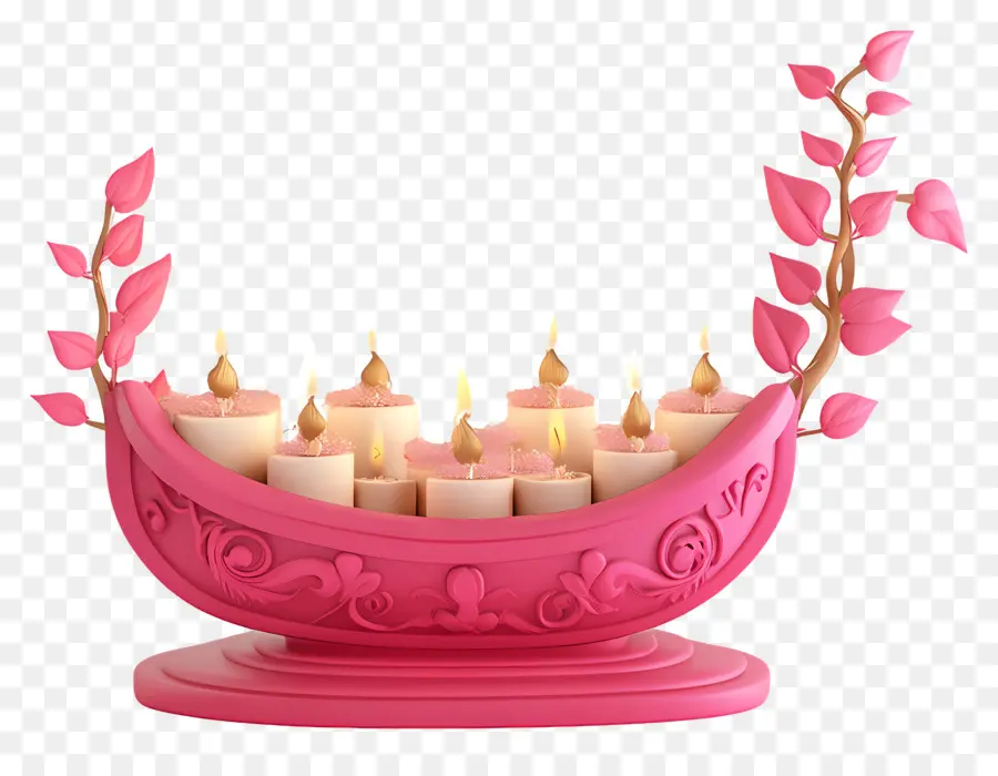 Feliz Karthika Purnima，Castiçal Decorativo Rosa PNG