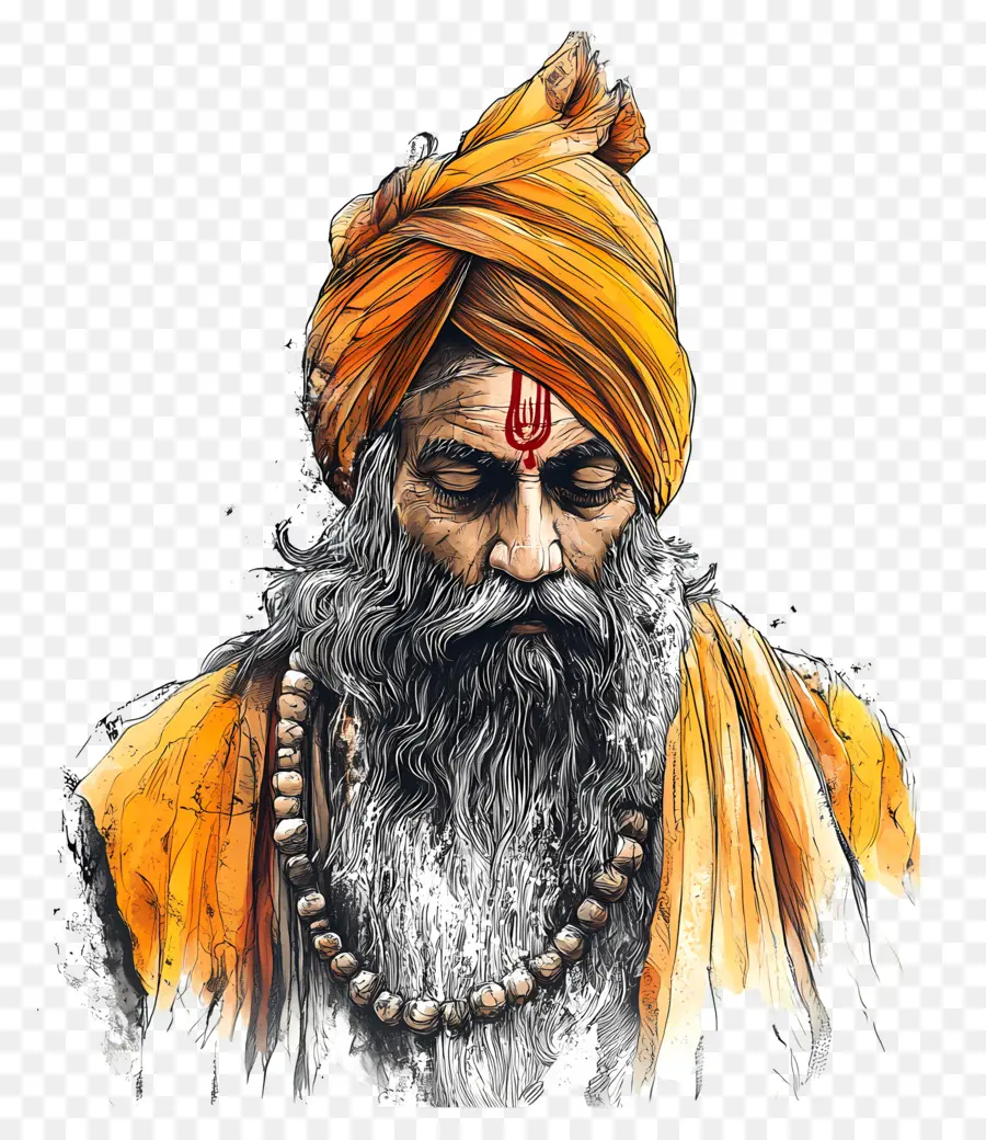 Guru Nanak Jayanti，Homem Idoso Com Miçangas PNG