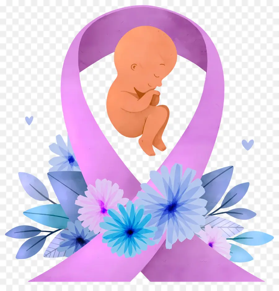 Dia Mundial Da Prematuridade，Fita Rosa Com Bebê PNG