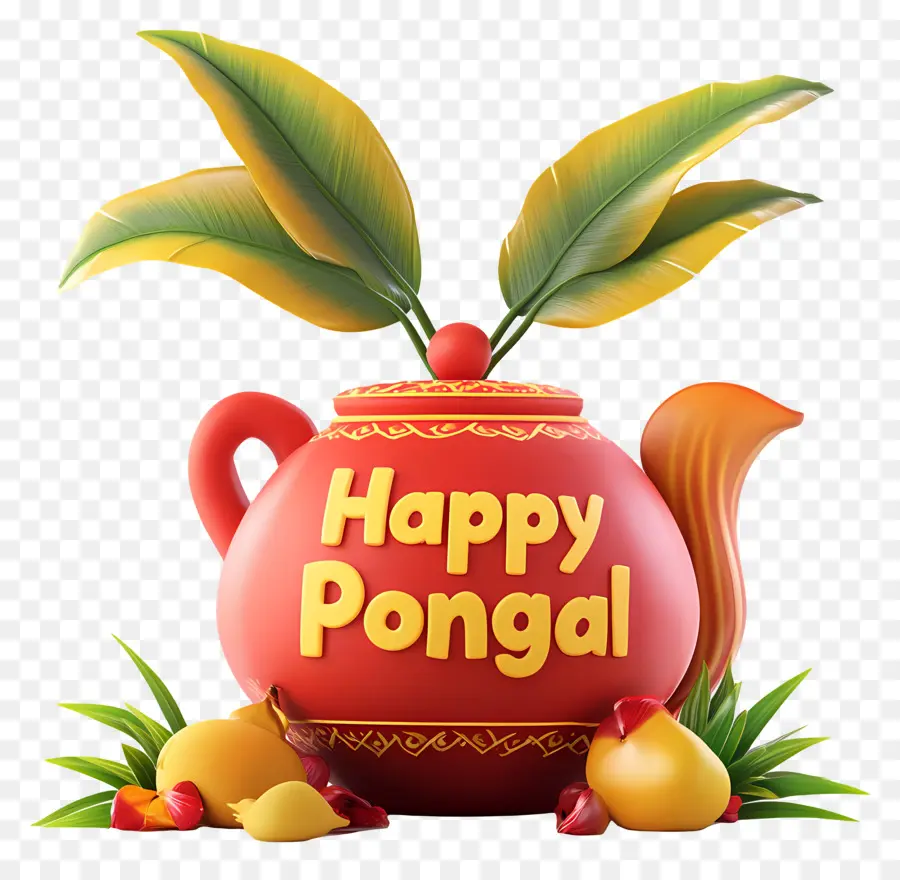 Feliz Pongal，Pote Com Folhas PNG