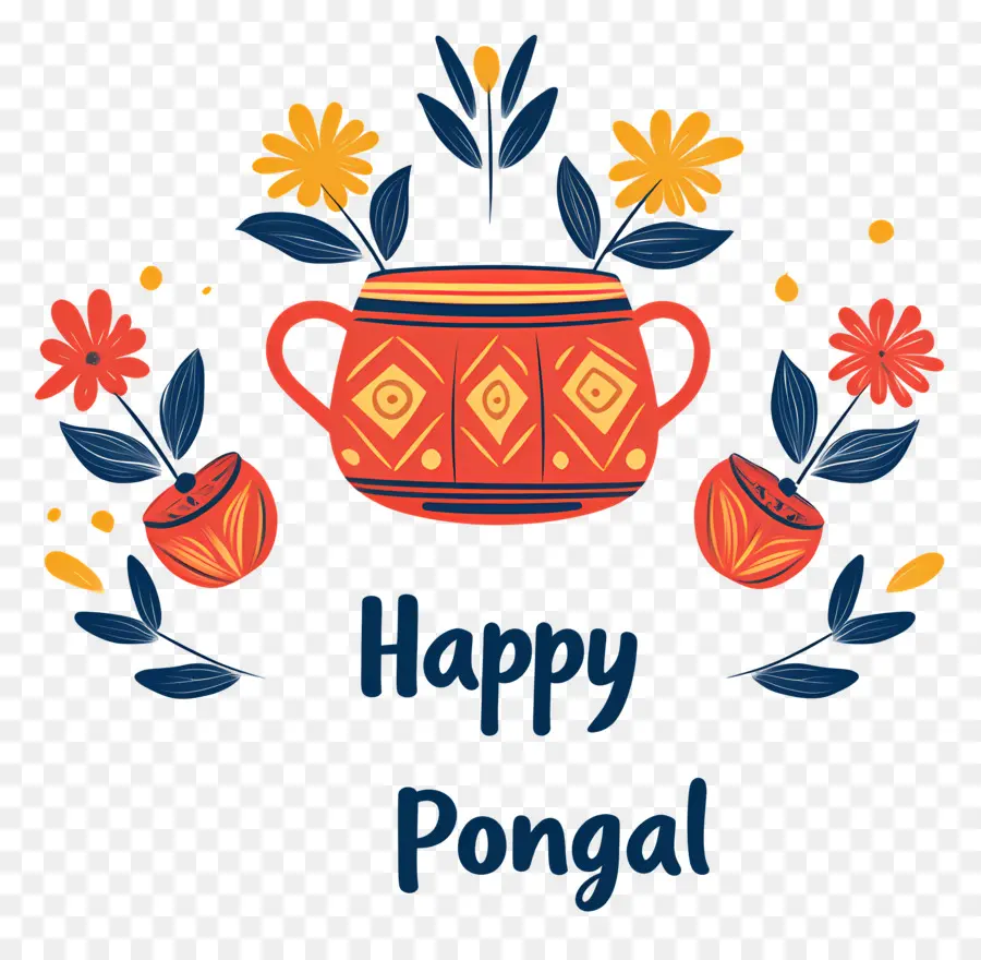 Feliz Pongal，Vaso Com Flores PNG