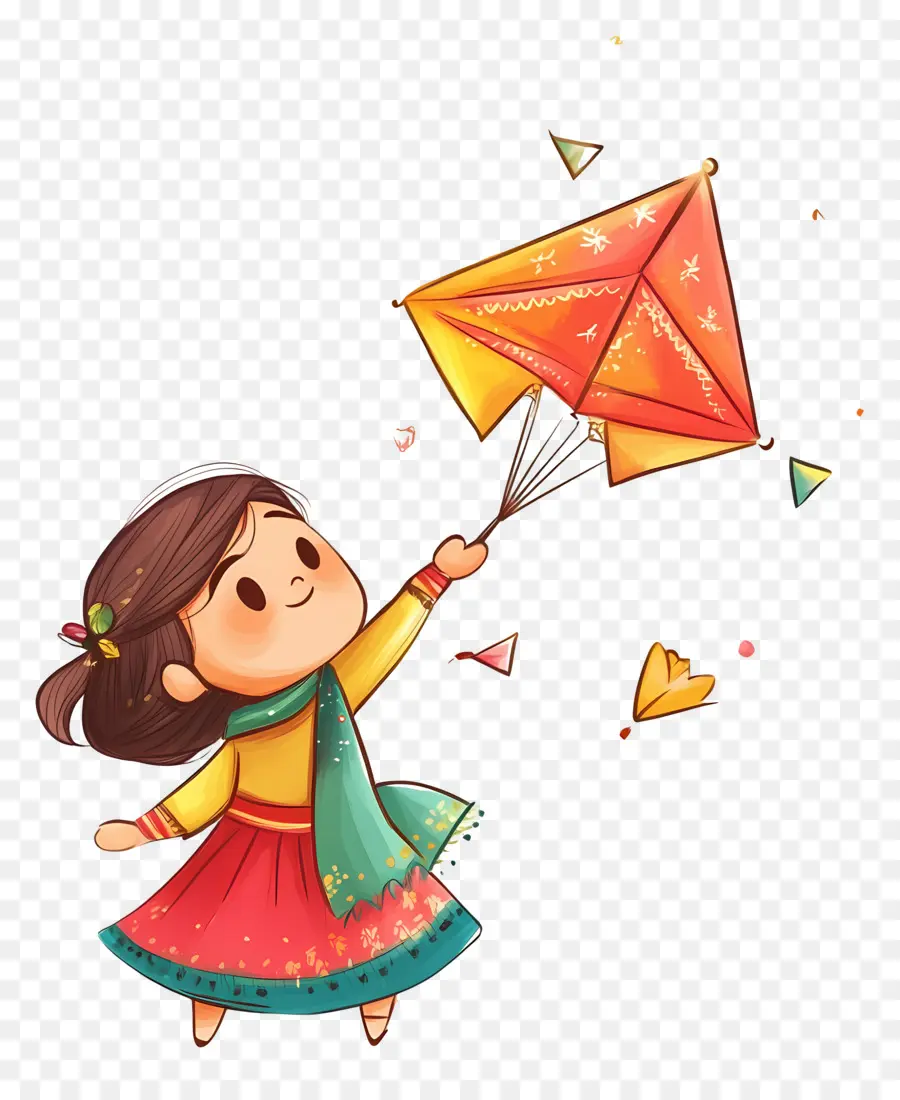 Makar Sankranti，Menina Com Pipa PNG