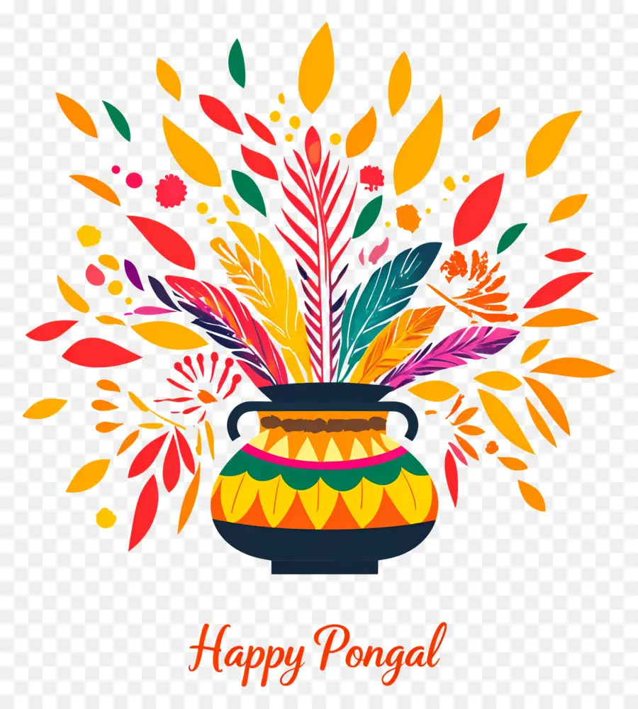 Feliz Pongal，Pote Colorido Com Penas PNG