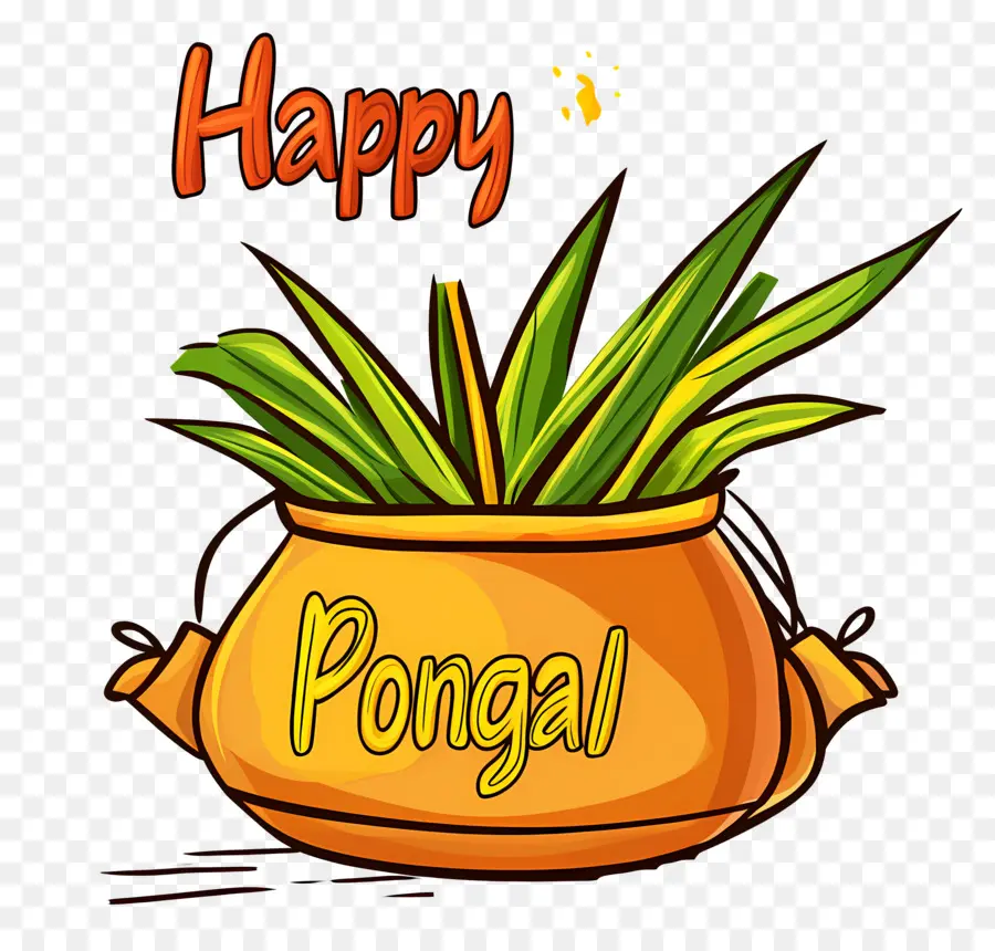 Feliz Pongal，Vaso Decorativo Com Folhas PNG